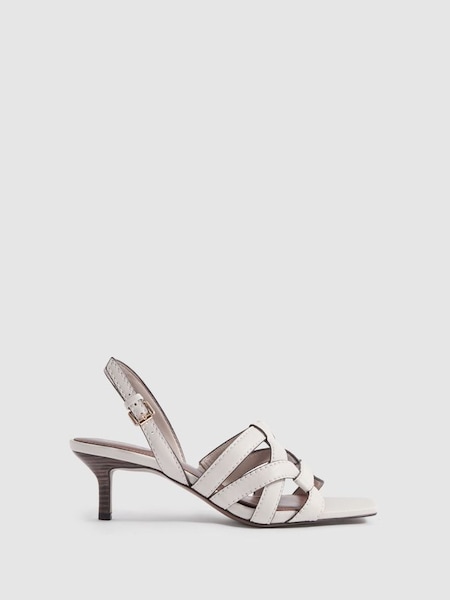 Leather Strappy Kitten Heels in White (991586) | £158