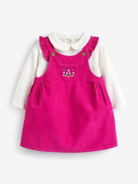 Bird Embroidered Cord Baby Dress & Body Set in Raspberry (993411) | £19