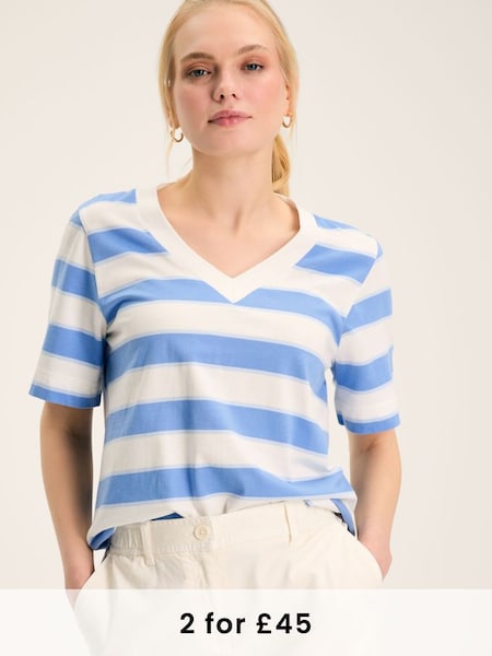 Darcey Blue Stripe V-Neck T-Shirt (993483) | £24.95