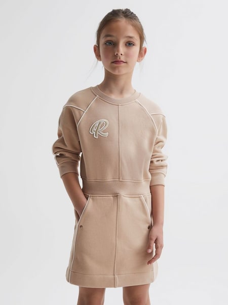 Junior Embroidered Jersey Dress in Camel (998001) | £50