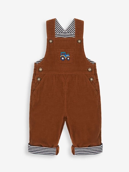Embroidered Pocket Cord Dungarees in Toffee Brown Tractor (9BZ046) | £26