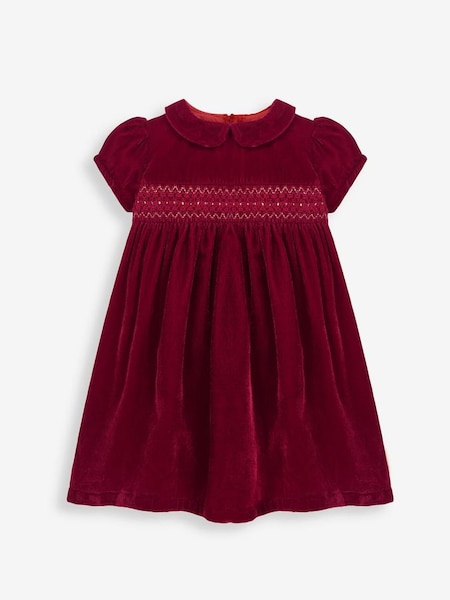 Velvet Smocked Party Dress in Red (9EQ586) | £38