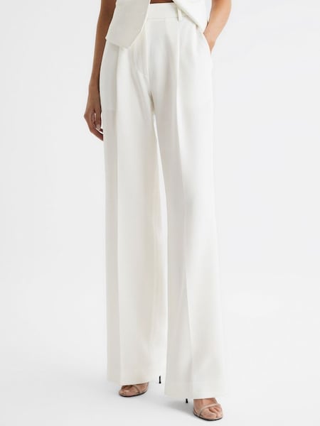 Crepe Wide Leg Trousers in White (A10220) | £120
