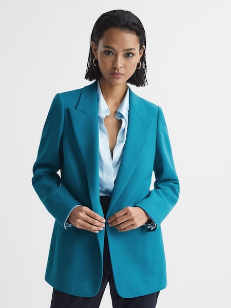 Slim Fit Single Breasted 100% Wool Blazer in Turquoise (A10237) | £120