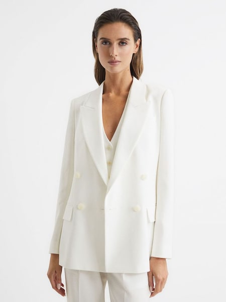 Crepe Double Breasted Blazer in White (A10465) | £150
