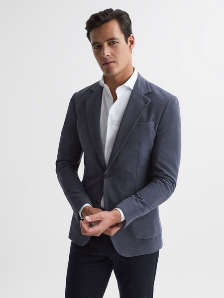 Single Breasted Slim Fit Moleskin Blazer in Airforce Blue (A10473) | £225