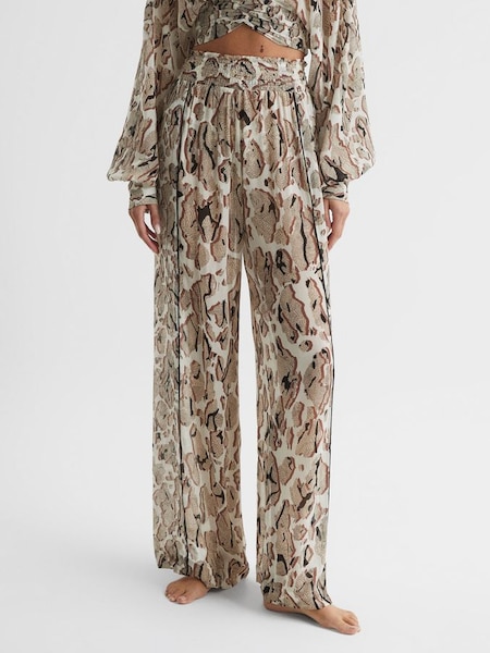 Printed Wide-Leg Trousers in Brown Print (A11082) | £85