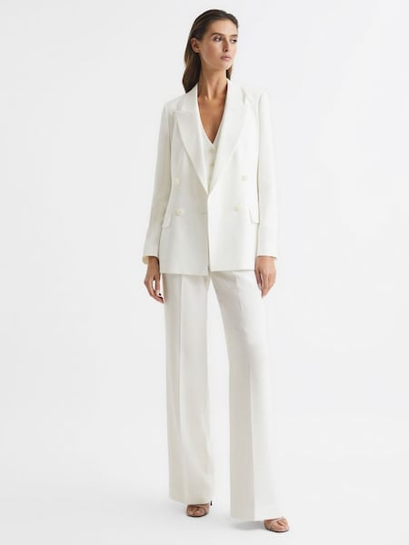 Petite Crepe Double Breasted Blazer in White (A11852) | £190