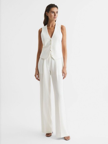Petite Crepe Wide Leg Trousers in White (A11961) | £120