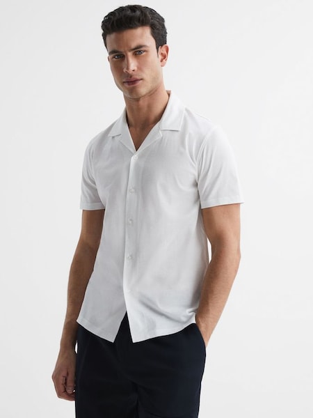 Mercerised Jersey Cuban Collar Shirt in White (A34577) | £68