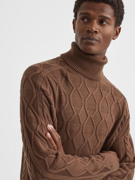 Cable Knitted Roll Neck Jumper in Tobacco (A43541) | £70
