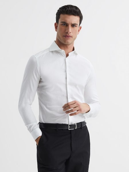 Slim Fit Two-Fold Cotton Shirt in White (A76422) | £88
