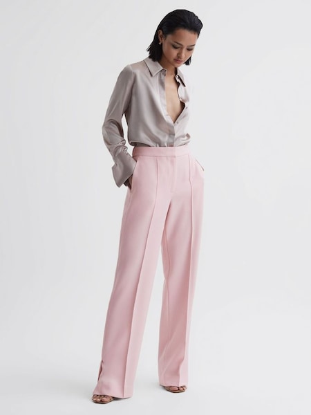 Wide Leg Split Hem Trousers in Pink (A91073) | £58