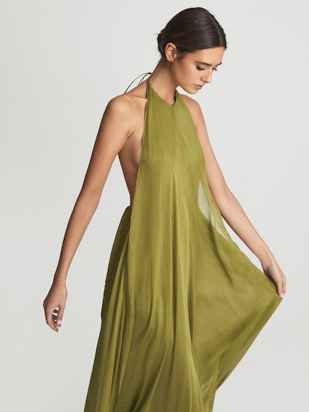 Halterneck Silk Maxi Dress in Lime (A91940) | £150