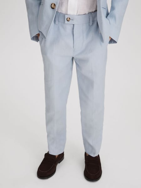 Junior Slim Fit Linen Adjustable Trousers in Soft Blue (A95765) | £48
