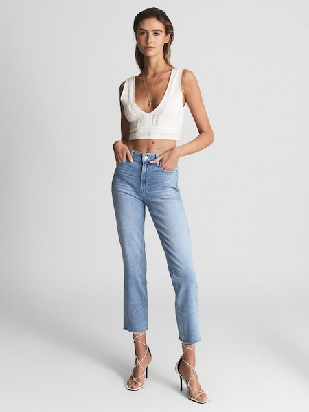 Paige Cindy Straight Leg Raw Hem Jeans in Pale Blue (A96632) | £175