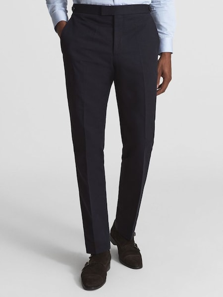 Cotton Slub Formal Trousers in Navy (A97387) | £50