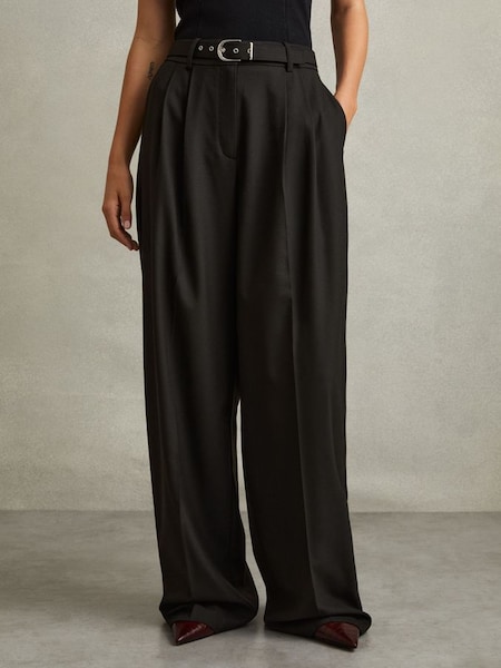 Petite Belted Wide Leg Trousers in Black (AA6698) | £138