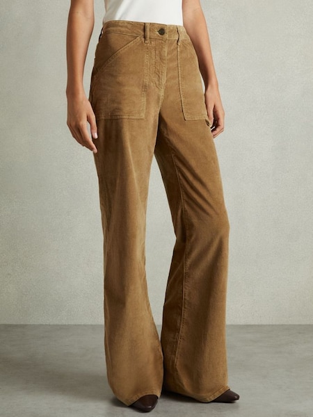 Petite Cotton-Blend Corduroy Flared Trousers in Brown (AB1763) | £150