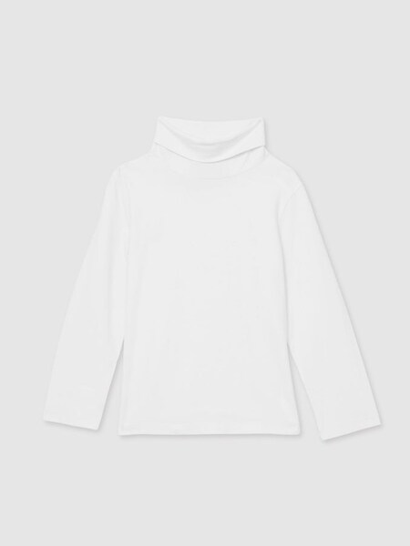 13-14 yrs Cotton-Jersey Roll-Neck Top with Stretch in Ivory (AB2056) | £15