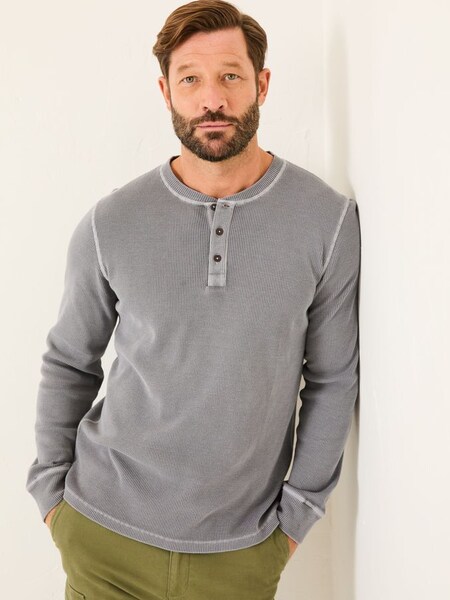 Pull Homme Fat Face Folk - Henley Manches Longues - Taille XL - Rouge/Marron