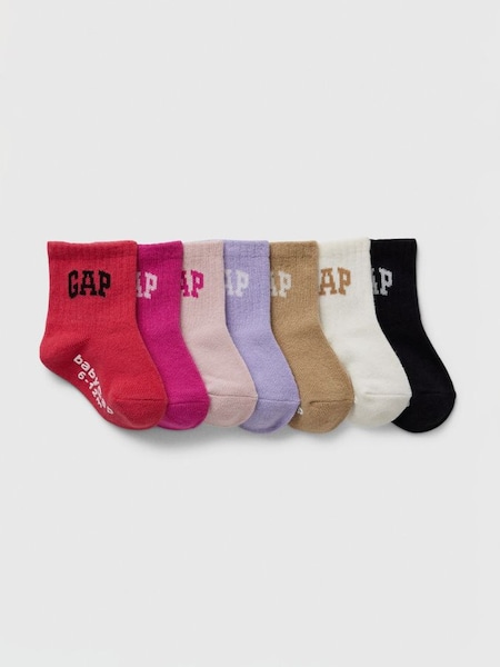 Pink Logo Crew Socks 7-Pack (AB4228) | £15