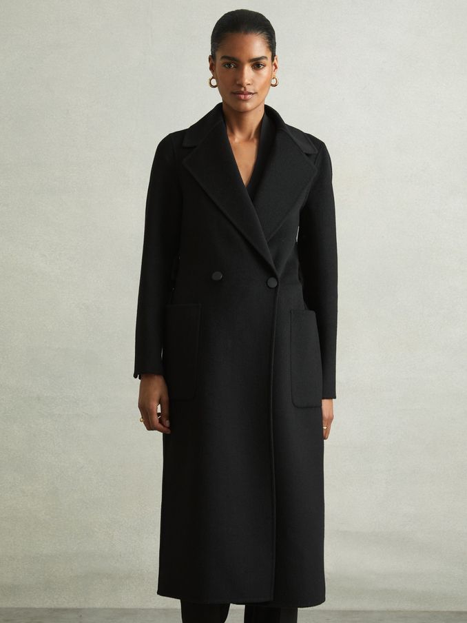 Thigh length black coat on sale