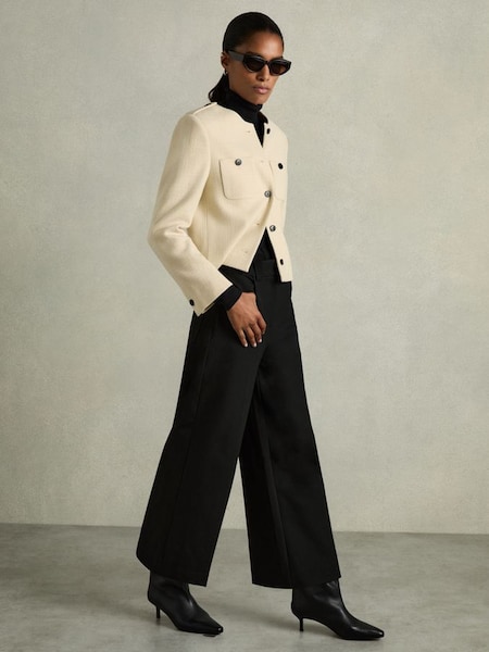 Cropped Wide-Leg Twill Trousers in Black (AD5018) | £138