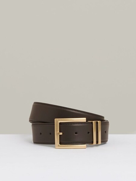 Leather Square Buckle Belt in Chocolate (AP6294) | £88