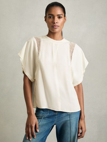 Lace-Insert T-Shirt in Cream (AU4908) | £130