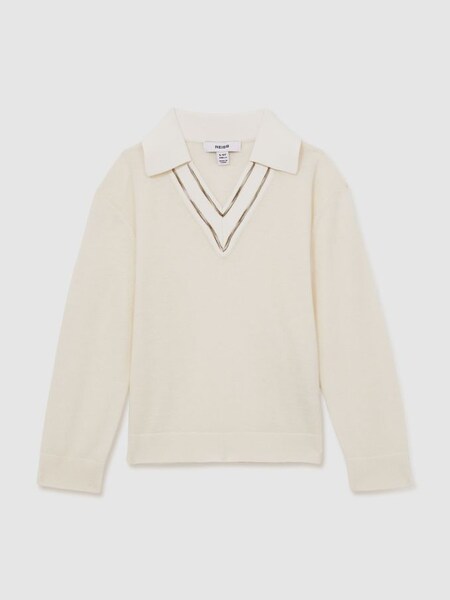 13-14 yrs Wool Collared Cricket Jumper in Ivory (AU6767) | £46