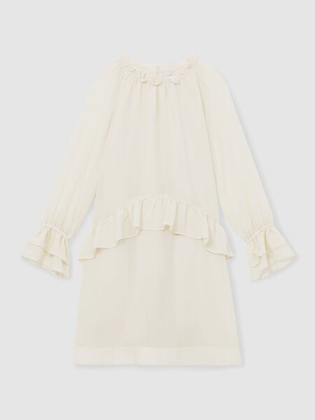 13-14 yrs Chiffon Ruffle-Trim Dress in Ivory (AV5074) | £75