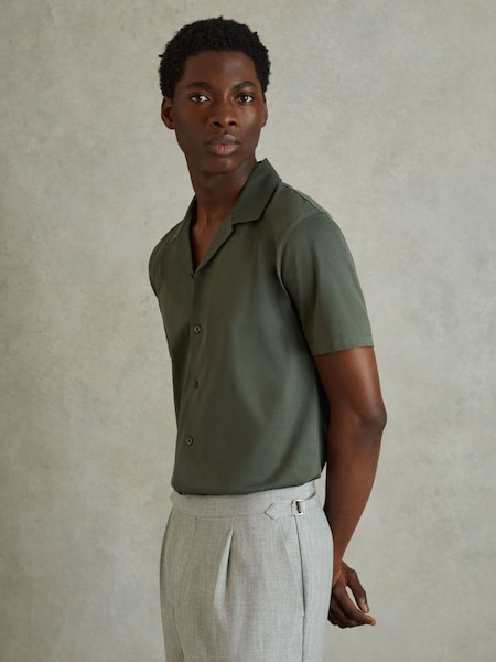 Mercerised Jersey Cuban Collar Shirt in Hunting Green (B00050) | £68