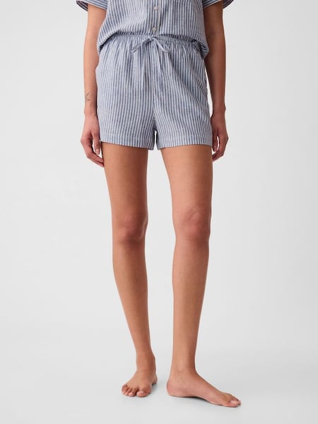 Blue & White Stripe Linen-Blend Pyjama Shorts (B00557) | £25