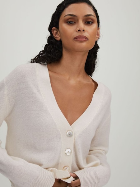 CRUSH Collection Cashmere Cardigan in White (B00772) | £245