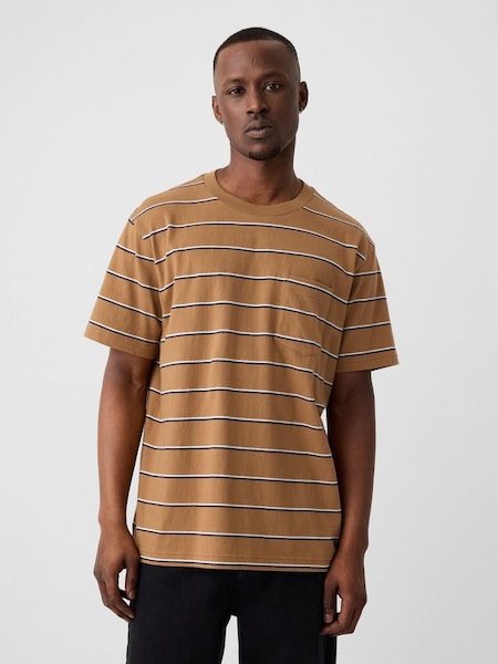 Brown Stripe Original Pocket Short Sleeve Crew Neck T-Shirt (B01986) | £16