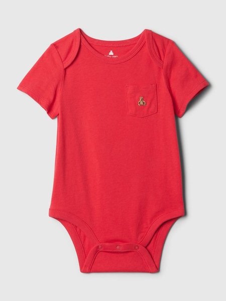 Red Cotton Brannan Bear Pocket Baby Bodysuit (Newborn-24mths) (B02715) | £8