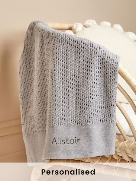 Soft Grey Personalised Woven Cellular Blanket (B04059) | £24