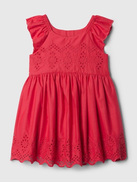 Red Eyelet Flutter Sleeve Baby Dress (12mths-5yrs) (B05469) | £30