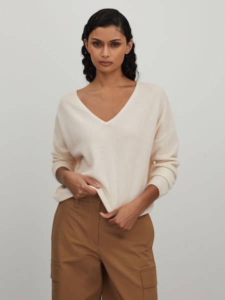 CRUSH Collection Cashmere Cropped Reversible Jumper in Milk (B06548) | £225