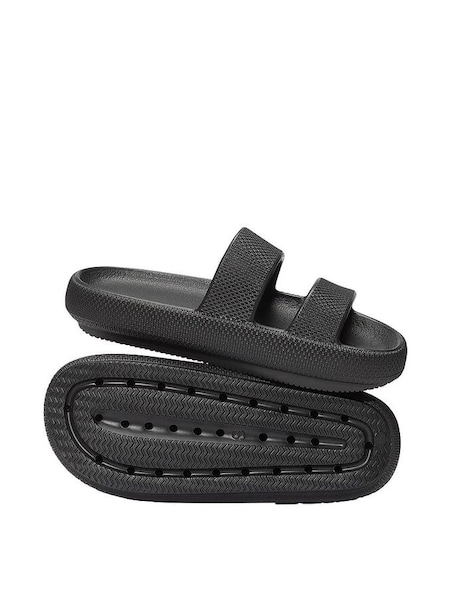 Pure Black Double Strap Pillow Sliders (B06573) | £26