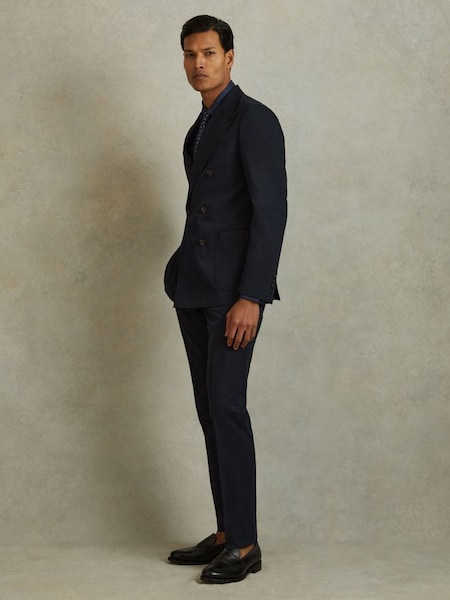 Cotton Blend Side Adjuster Trousers in Navy (B07267) | £158