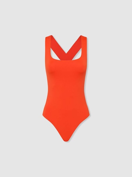 Bondi Born Square Neck Cross Back Swimsuit in Hot Orange (B14581) | £200