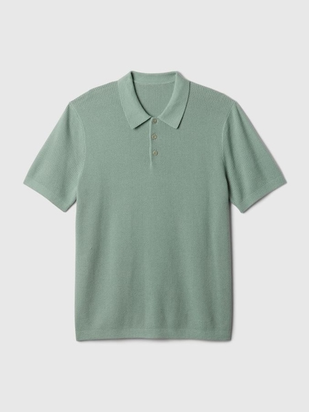 Green Cotton Textured Short Sleeve Polo Shirt (B15233) | £35
