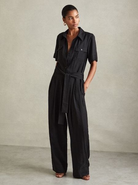 Joanie Black Belted Utility Wide Leg Jumpsuit (B16091) | £198