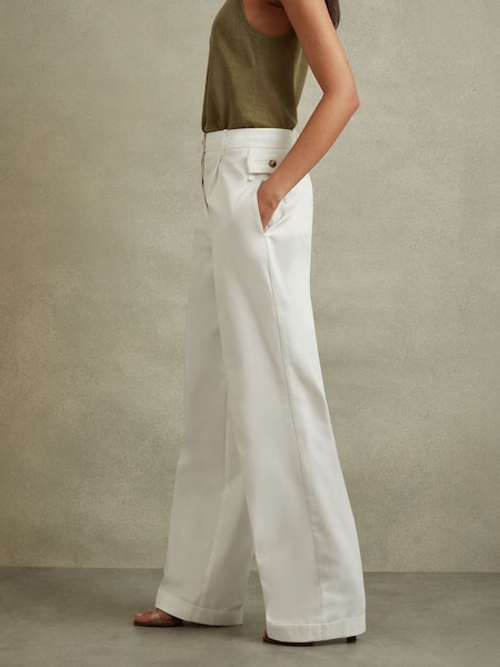 Cotton Wide Leg Suit Trousers in White (B16337) | £150