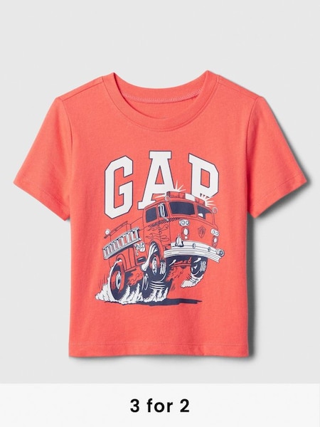 Red Fire Truck Cotton Graphic Crew Neck Short Sleeve Baby T-Shirt (Newborn-5yrs) (B17091) | £8