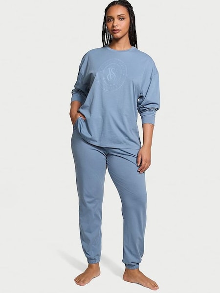 Faded Denim Blue Cotton Long Pyjamas (B17102) | £49