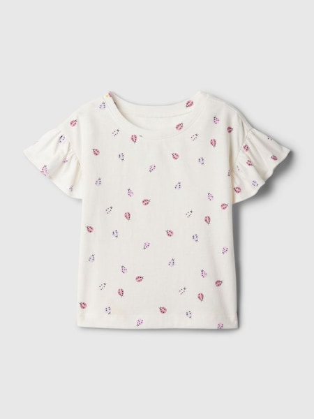 White Ladybug Print Short Flutter Sleeve Crew Neck T-Shirt (Newborn-5yrs) (B20979) | £8