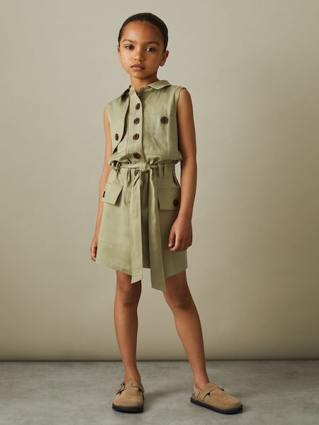 Utility Style Belted Dress in Khaki (B21956) | £65